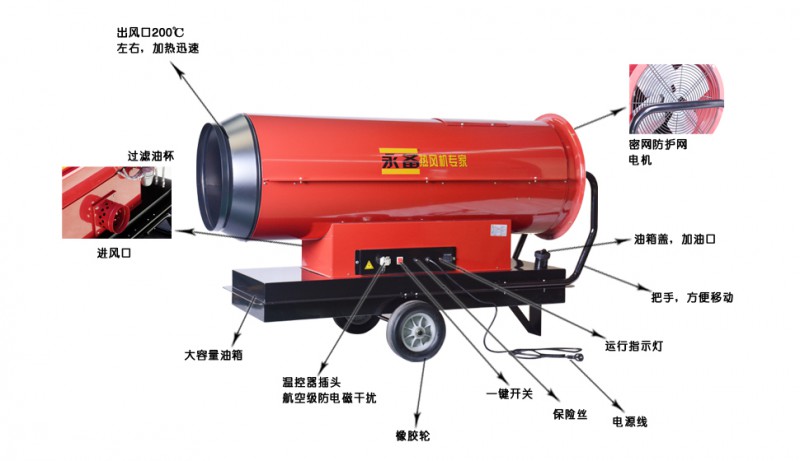 永备柴油直燃热风机 燃油直燃热风机  移动式热风机
